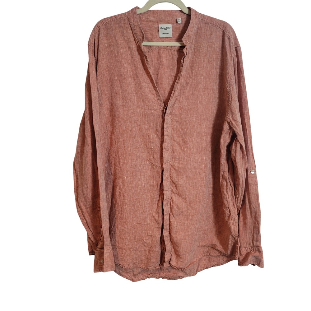 Murano Baird McNutt Linen Band Collar Tunic Shirt Terracotta XL Tall Long Sleeve